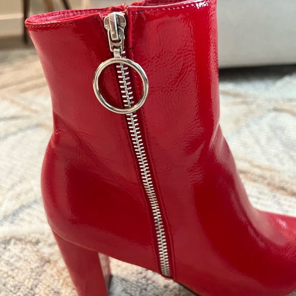 Red Chunky Heel Ankle Boots - Picture 10 of 13